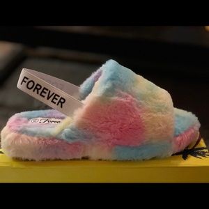 Tie Dye Fur Slides with strap BRAND NEW ALL SIZES